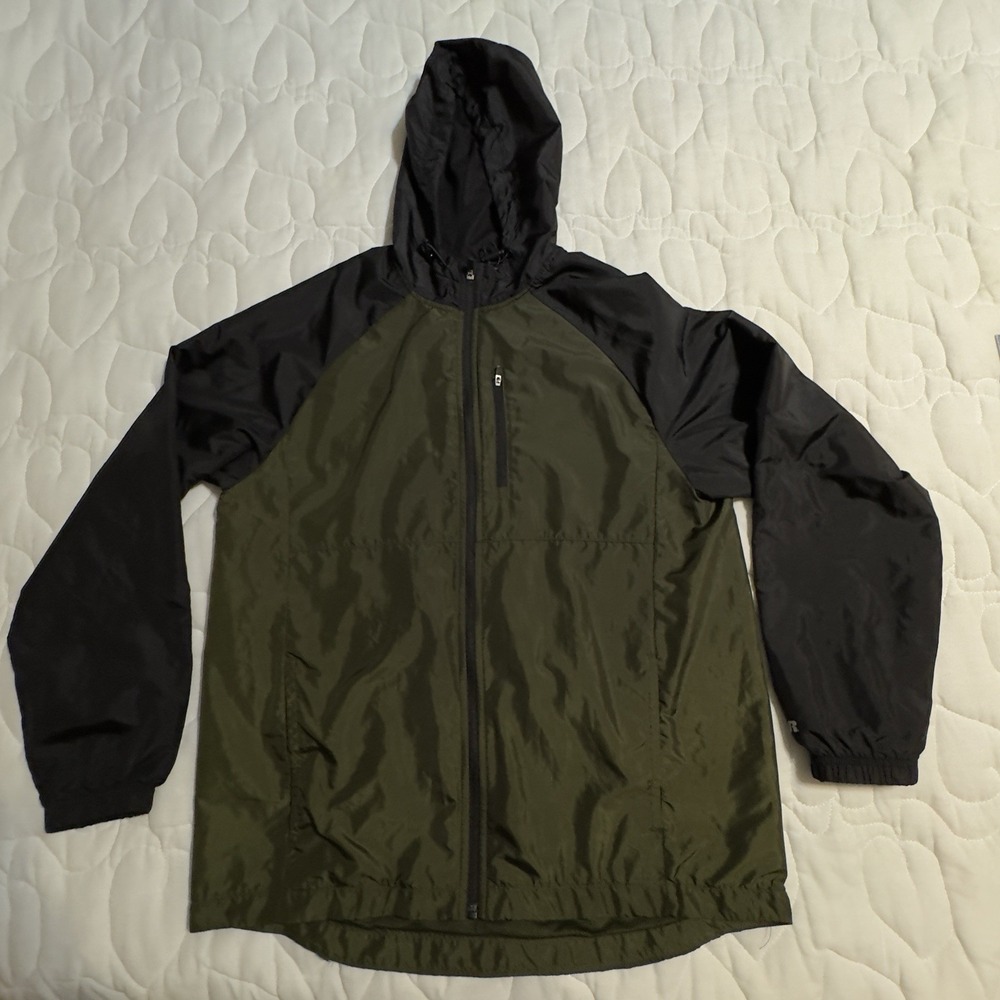 Russell Medium Athletic Men's Green Black Mesh Zip-Up Hooded Windbreaker Jacket